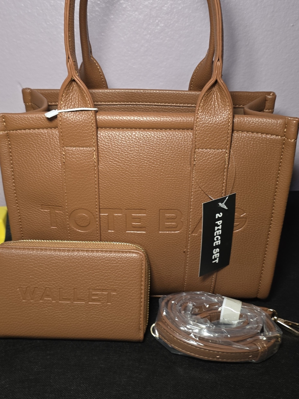 Pebble Leather Tan Tote Bag & Wallet Set